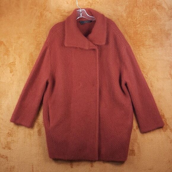 360 SWEATER Womens Small Brick Sweatercoat Chunky Oversized Wool Racoon Coatigan - Picture 1 of 9